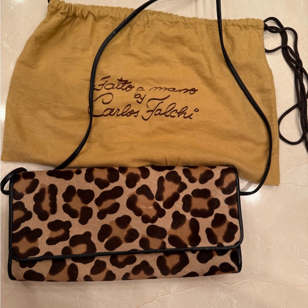 Carlos Falchi Brown and Black Leopard Print Clutch
